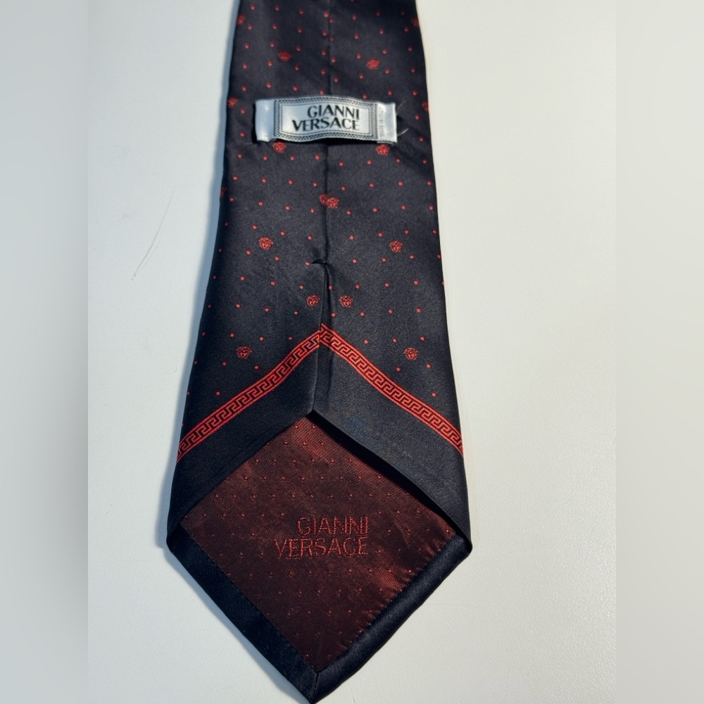 Vintag Gianni Versace Black Silk Tie Red Medusa &Greek Key Design Made in Italy